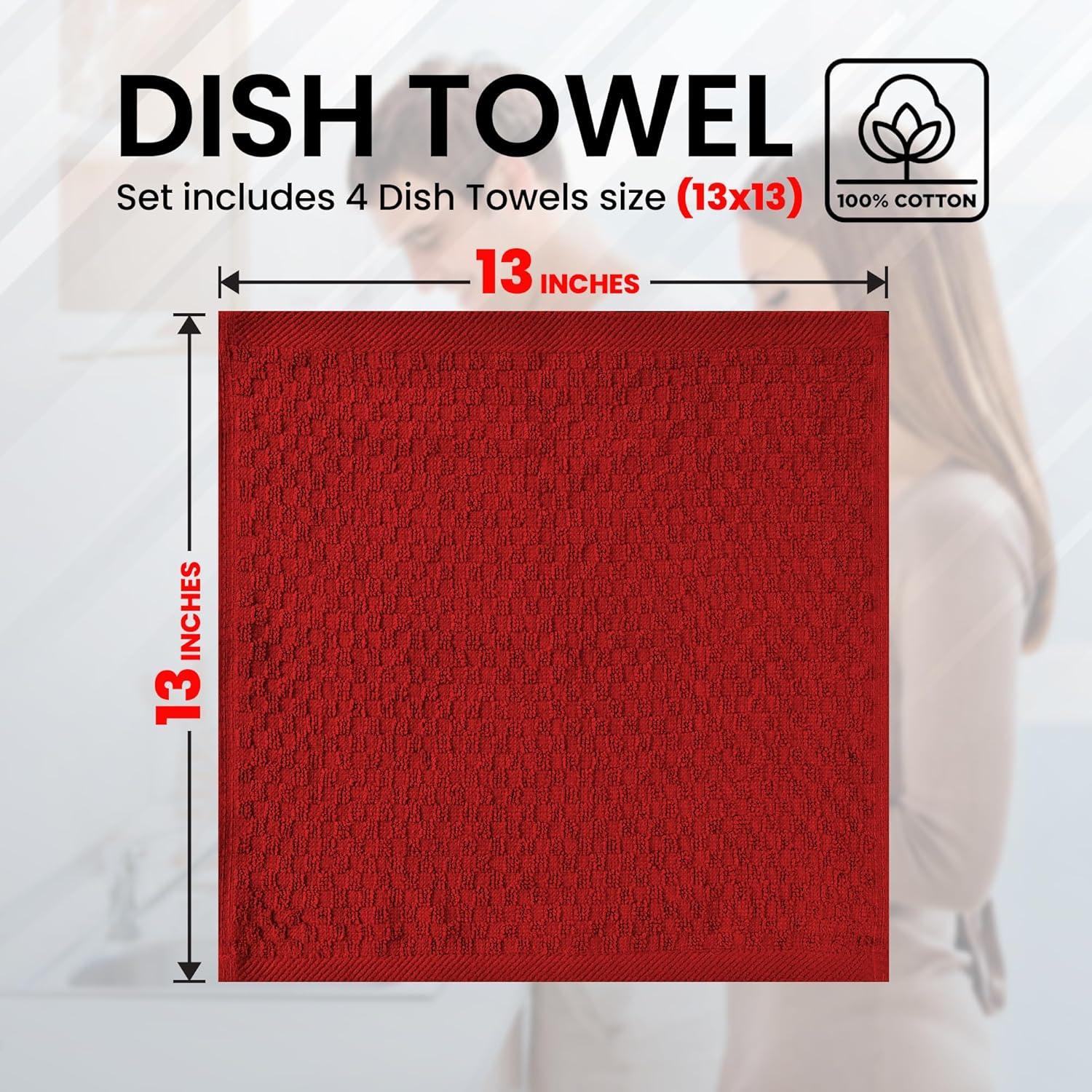 imageInfinitee Xclusives Premium Dish Cloth Red Pack of 4 100 Cotton 13 x 13 Inches Kitchen Cloth Premium Kitchen Rags Pack of 3 100 Cotton 15 x 25 Inches Absorbent Dish Rags