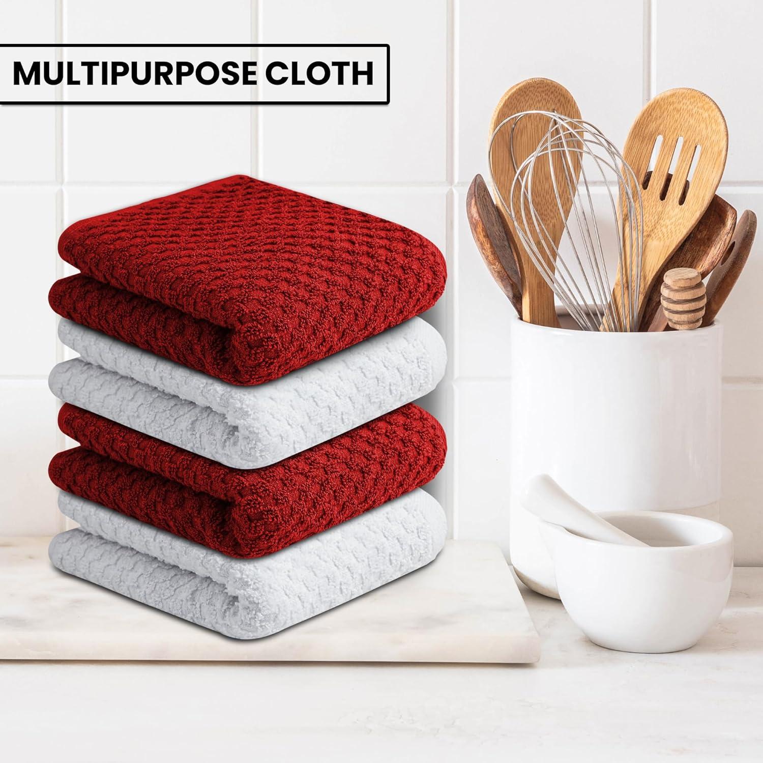 imageInfinitee Xclusives Premium Dish Cloth Red Pack of 4 100 Cotton 13 x 13 Inches Kitchen Cloth Premium Kitchen Rags Pack of 3 100 Cotton 15 x 25 Inches Absorbent Dish Rags