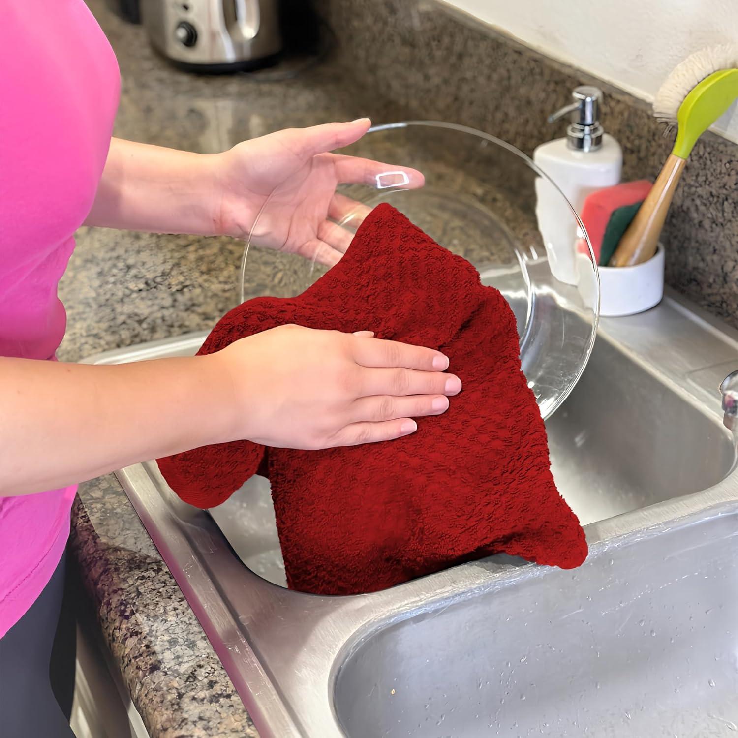 imageInfinitee Xclusives Premium Dish Cloth Red Pack of 4 100 Cotton 13 x 13 Inches Kitchen Cloth Premium Kitchen Rags Pack of 3 100 Cotton 15 x 25 Inches Absorbent Dish Rags