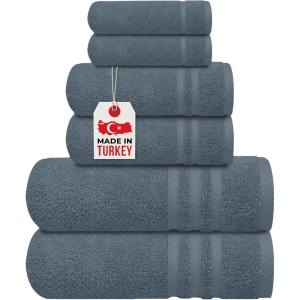 Infinitee Xclusives 6 Piece Premium Towel Set, 2 Bath Towels, 2 Hand Towels, and 2 Wash Cloths, 100% Ring Spun Turkish Cotton Highly Absorbent Towels for Bathroom, Gym, Hotel, and Spa (Dusty Blue)