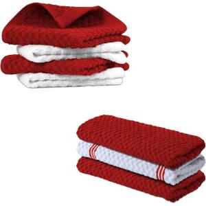 Infinitee Xclusives Premium Dish Cloth – Red [Pack of 4] 100% Cotton 13 x 13 Inches Kitchen Cloth – Premium Kitchen Rags – Pack of 3, 100% Cotton 15 x 25 Inches Absorbent Dish Rags