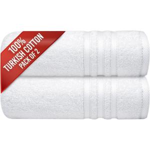Infinitee Xclusives 2 Pack Premium Turkish Bath Towels Set, 100% Cotton (27 x 54 Inches) Lightweight and Highly Absorbent, Quick Drying Large Bath Towels, Perfect for Hotel, Spa and Bathroom (White)(Bright White)