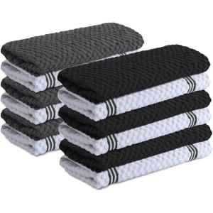 Infinitee Xclusives Kitchen Towels Bundle – Pack of 6 Grey + Pack of 6 Black – Soft Absorbent Cotton Dish & Cleaning Towels Set
