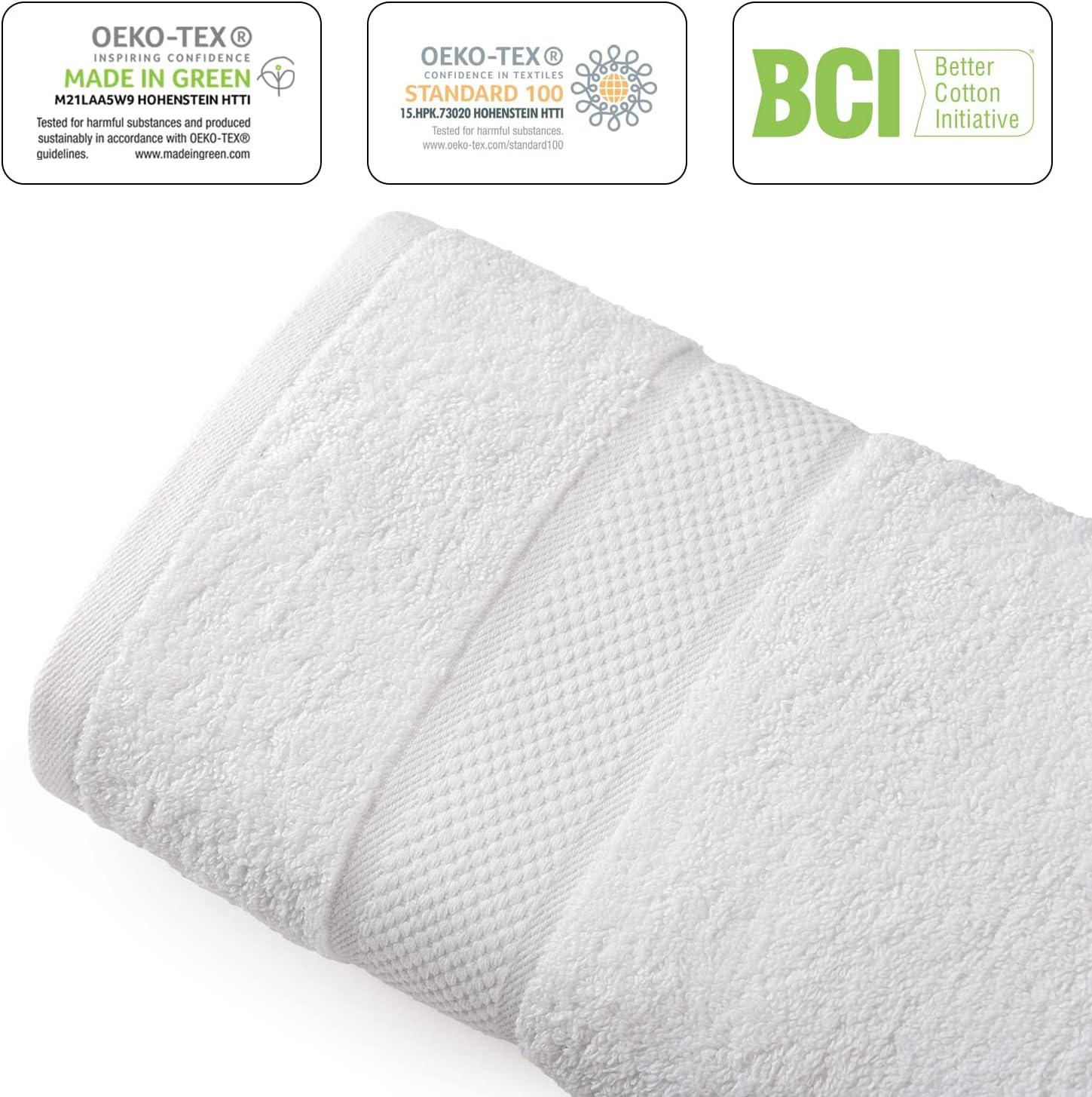 imageInfinitee Xclusives Premium White Bath Towels Set Pack of 8 100 Cotton Highly Absorbent 2 Bath Towels 2 Hand Towels and 4 Washcloths Cotton Banded White Bath Mats Pack of 2
