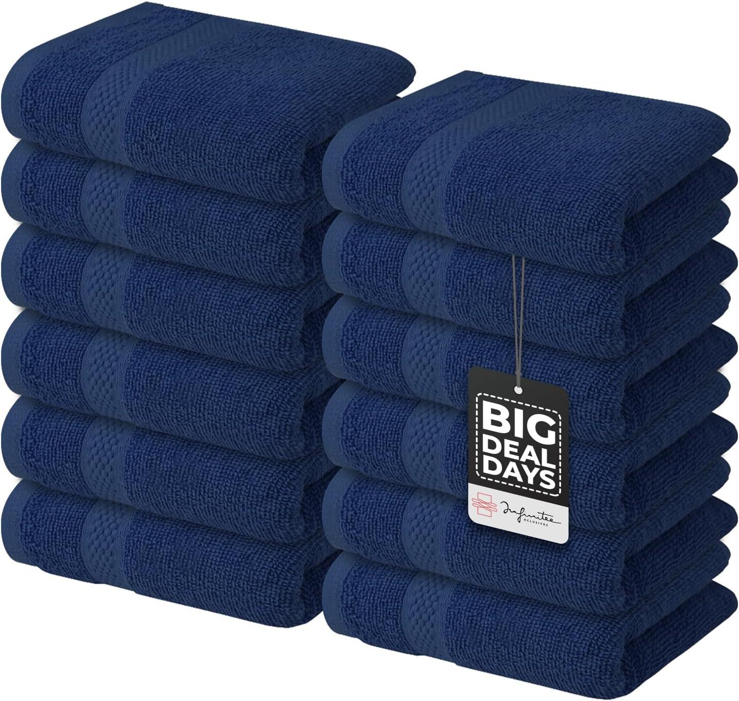 imageInfinitee Xclusives Premium Blue Kitchen Towels Pack of 6 100 Cotton 15 x 25 Inches Absorbent Dish Towels Washcloths Set Pack of 12 13x13 Inches 100 Cotton Wash Cloths