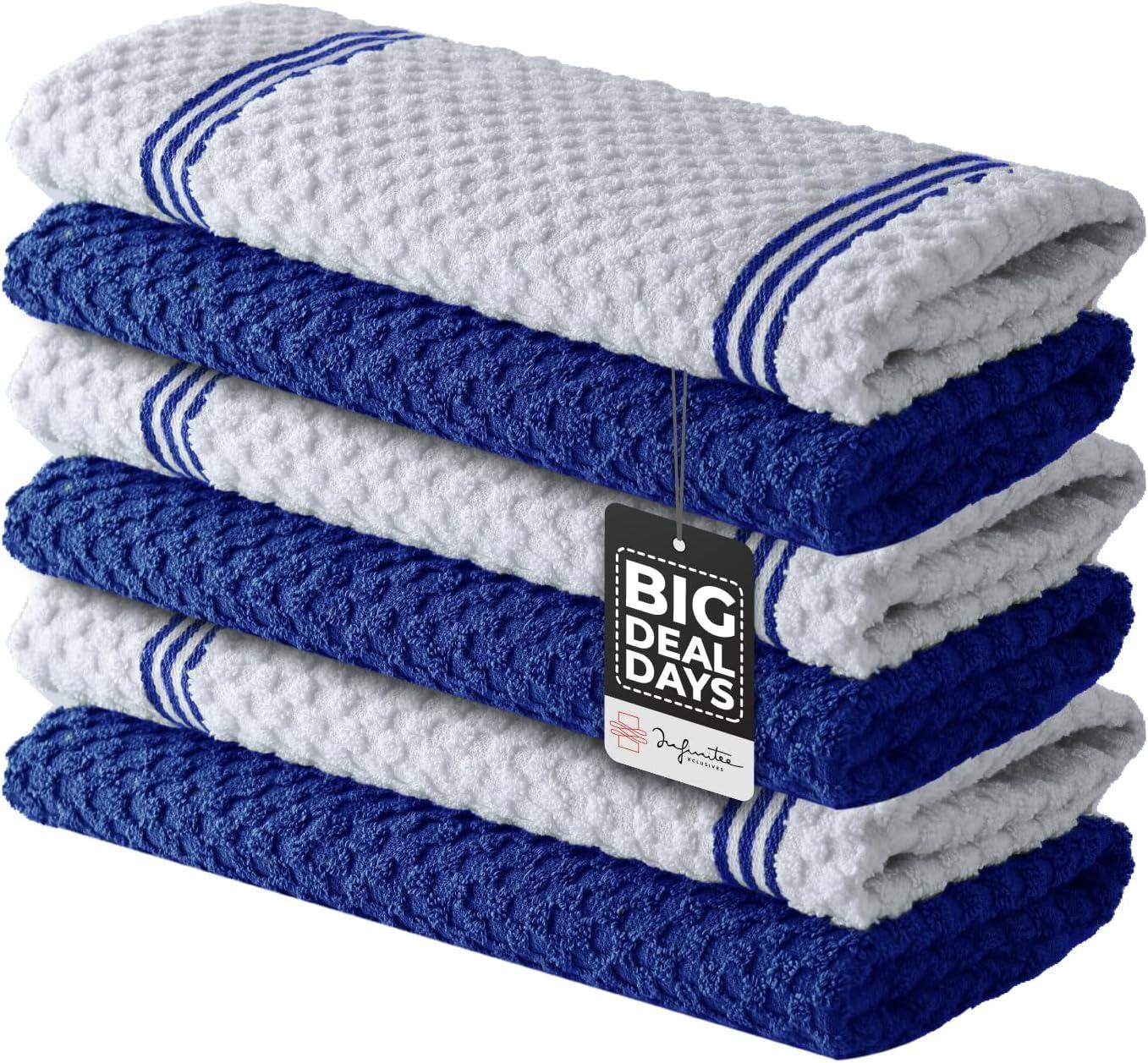 imageInfinitee Xclusives Premium Blue Kitchen Towels Pack of 6 100 Cotton 15 x 25 Inches Absorbent Dish Towels Washcloths Set Pack of 12 13x13 Inches 100 Cotton Wash Cloths