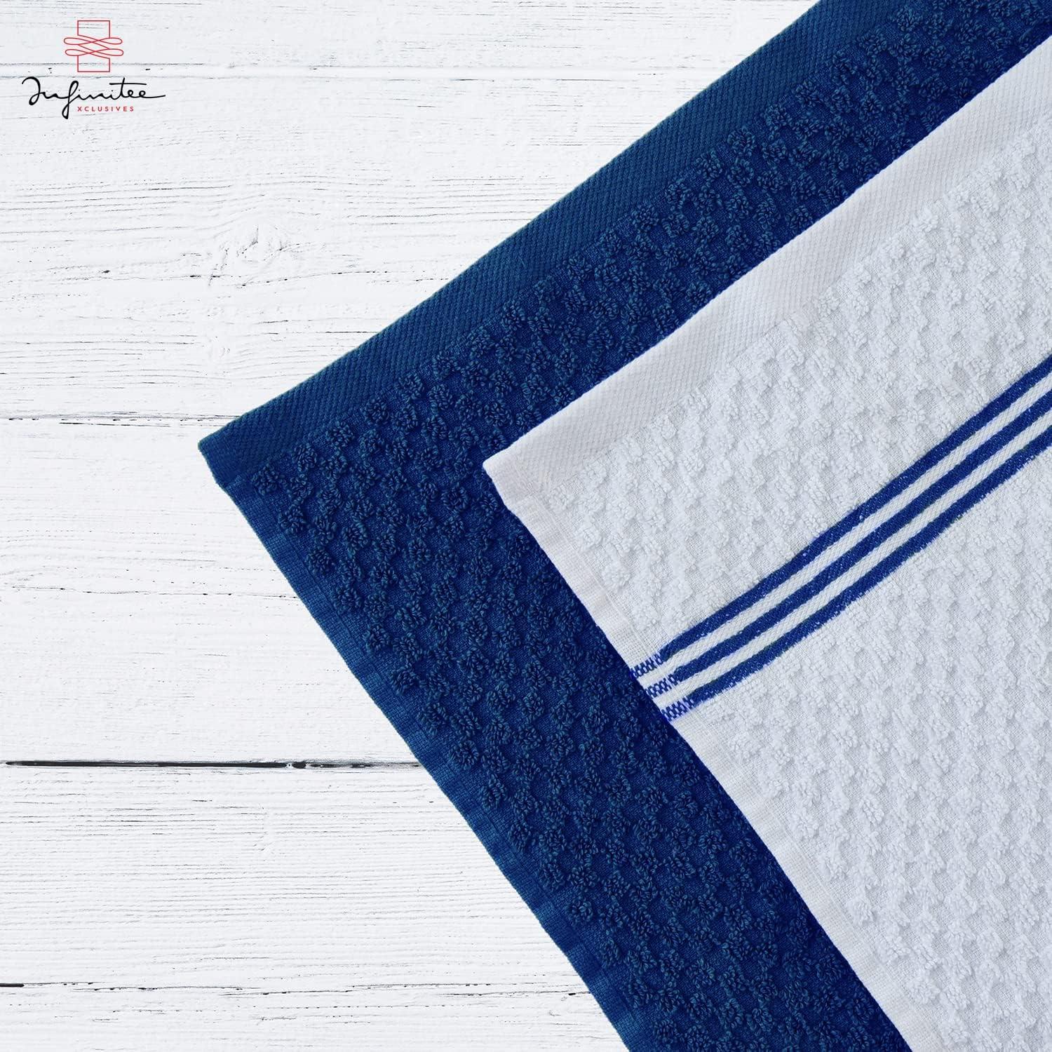 imageInfinitee Xclusives Premium Blue Kitchen Towels Pack of 6 100 Cotton 15 x 25 Inches Absorbent Dish Towels Washcloths Set Pack of 12 13x13 Inches 100 Cotton Wash Cloths