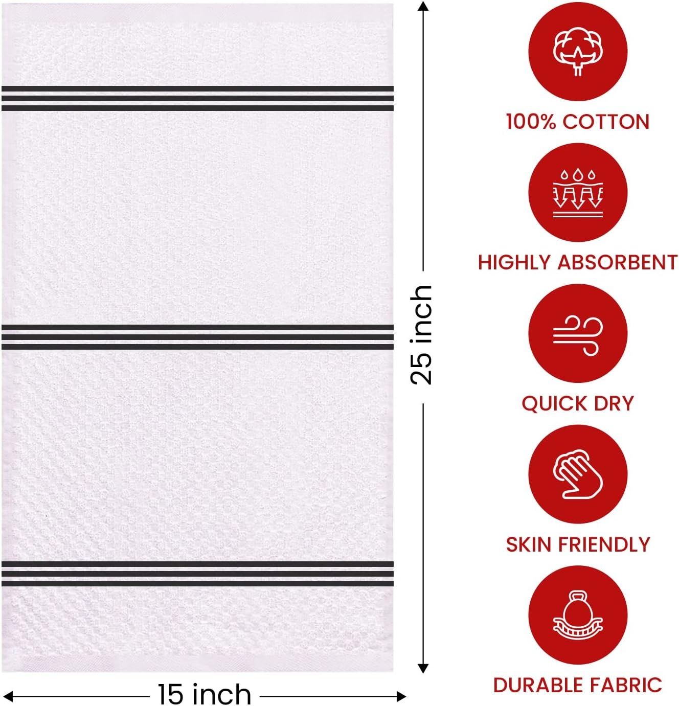imageInfinitee Xclusives Kitchen Towels amp Washcloths Set 18 Pack 100 Cotton Grey amp White 15x25 Inches 13x13 Inches Durable Machine Washable