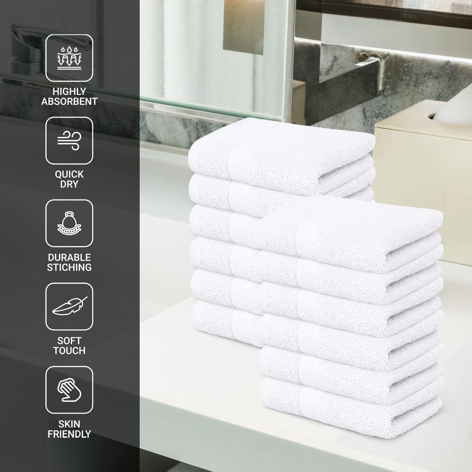 imageInfinitee Xclusives Kitchen Towels amp Washcloths Set 18 Pack 100 Cotton Grey amp White 15x25 Inches 13x13 Inches Durable Machine Washable