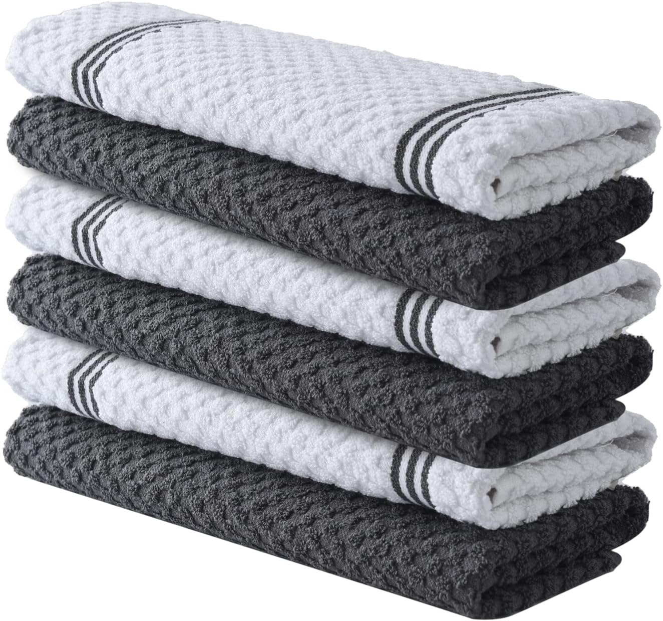 imageInfinitee Xclusives Kitchen Towels amp Washcloths Set 18 Pack 100 Cotton Grey amp White 15x25 Inches 13x13 Inches Durable Machine Washable