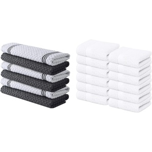 Infinitee Xclusives Kitchen Towels & Washcloths Set – 18 Pack, 100% Cotton, Grey & White, 15×25 Inches, 13×13 Inches, Durable, Machine Washable