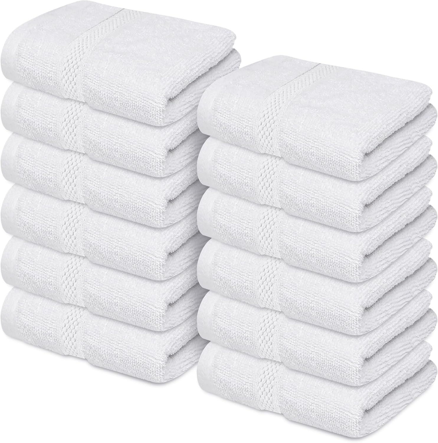 imageInfinitee Xclusives 12 Pack Premium White Wash Cloths and Face Towels 13x13 100 Cotton Cotton Banded White Bath Mats Pack of 2 22x34 Inches Not a Bathroom Rug