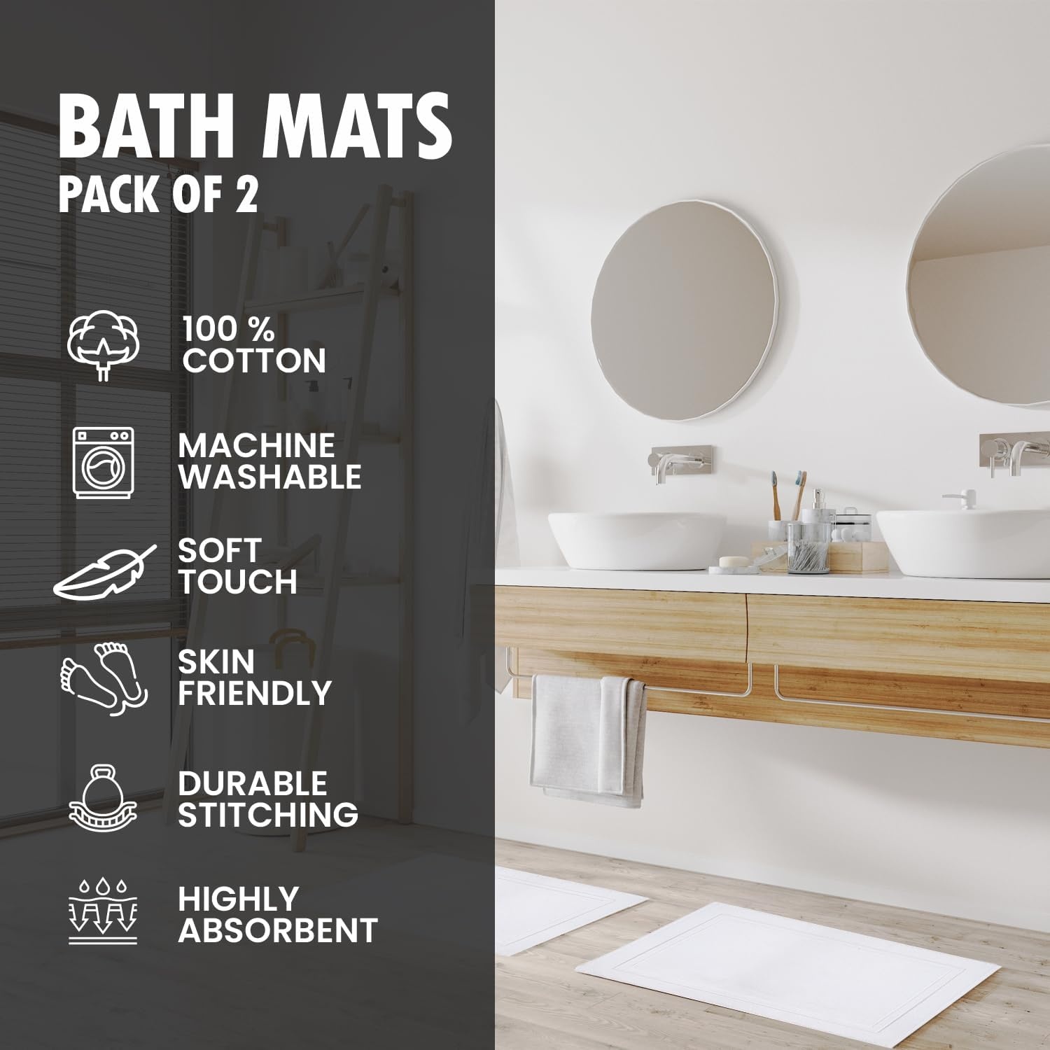 imageInfinitee Xclusives 12 Pack Premium White Wash Cloths and Face Towels 13x13 100 Cotton Cotton Banded White Bath Mats Pack of 2 22x34 Inches Not a Bathroom Rug