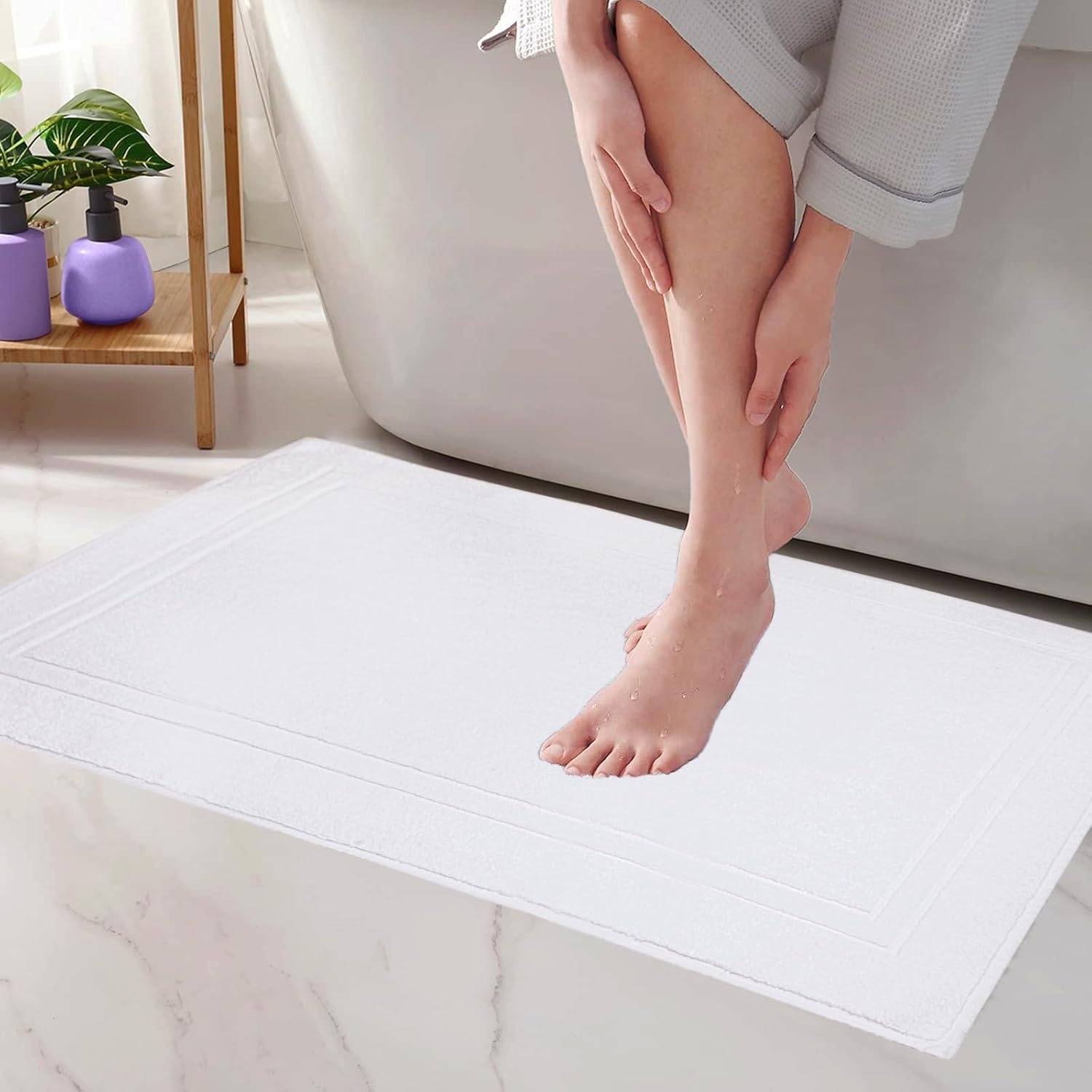 imageInfinitee Xclusives 12 Pack Premium White Wash Cloths and Face Towels 13x13 100 Cotton Cotton Banded White Bath Mats Pack of 2 22x34 Inches Not a Bathroom Rug