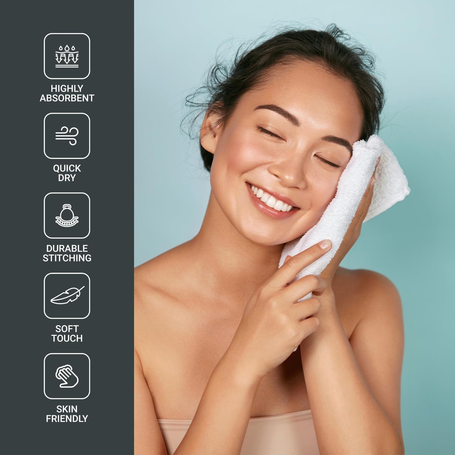 imageInfinitee Xclusives 12 Pack Premium White Wash Cloths and Face Towels 13x13 100 Cotton Cotton Banded White Bath Mats Pack of 2 22x34 Inches Not a Bathroom Rug