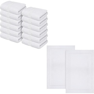 Infinitee Xclusives 12 Pack Premium White Wash Cloths and Face Towels, 13×13 100% Cotton – Cotton Banded White Bath Mats – Pack of 2, 22×34 Inches [Not a Bathroom Rug]