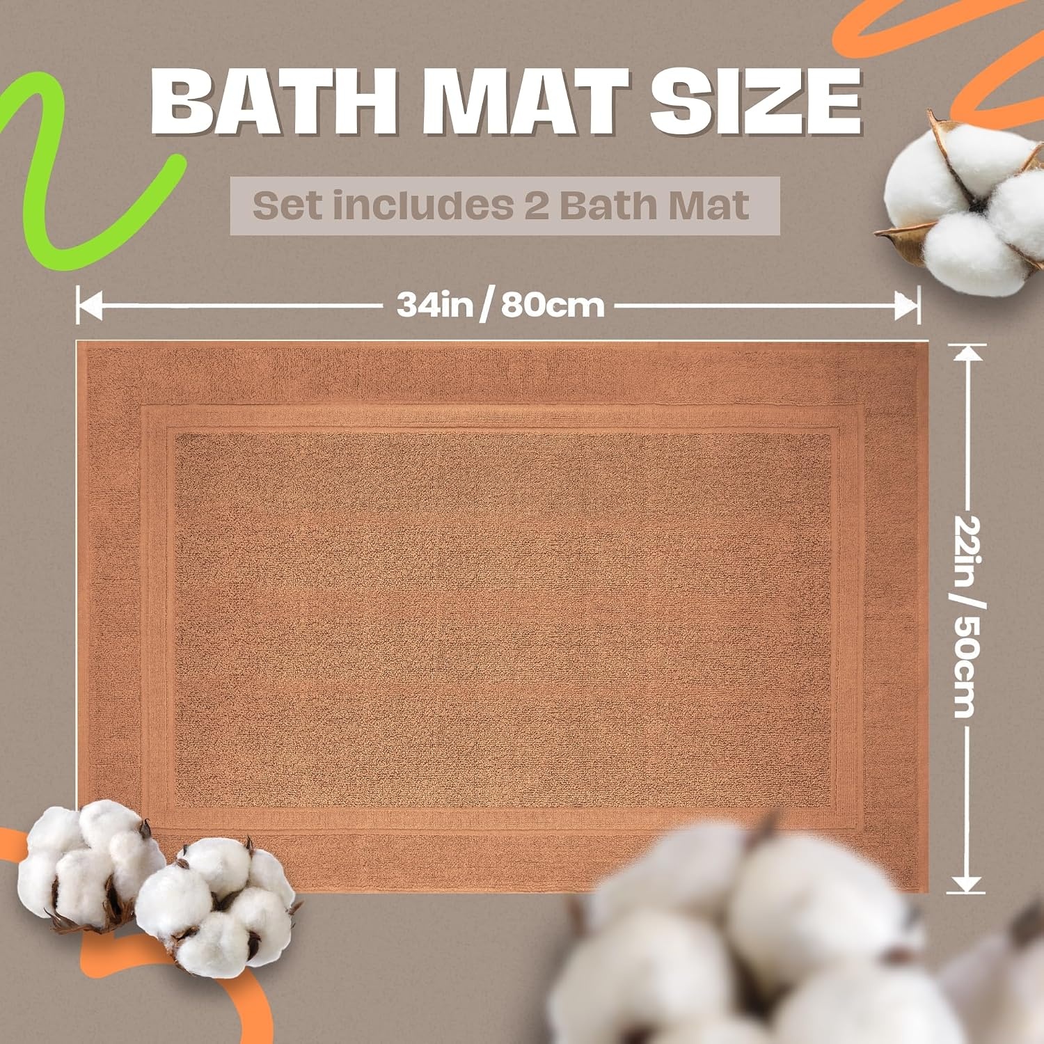 image:imageInfinitee Xclusives Premium Cotton Bath Mats for Bathroom Pack of 2 34x22 Inches Ultra Soft Super Absorbent NonSlip Machine Washable Mats Serene Teal Not a RugCosmic Sand
