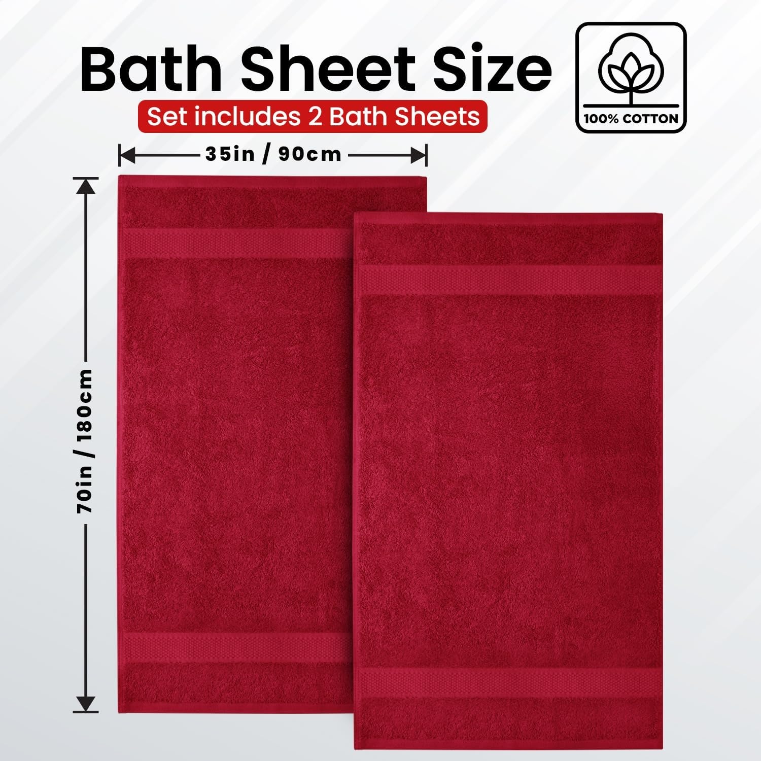 image:imageInfinitee Xclusives Bath Sheets Extra Large 2 Pack 600 GSM 35 x 70Burgundy