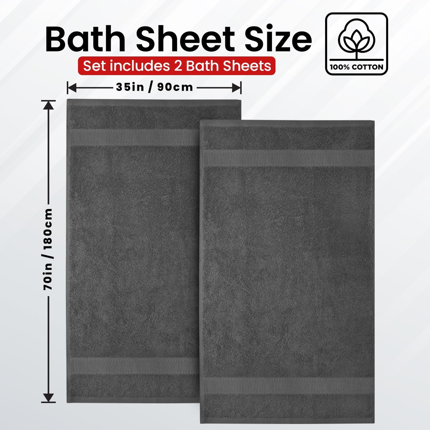 image:imageInfinitee Xclusives Bath Sheets Extra Large 2 Pack 600 GSM 35 x 70Shadow Grey